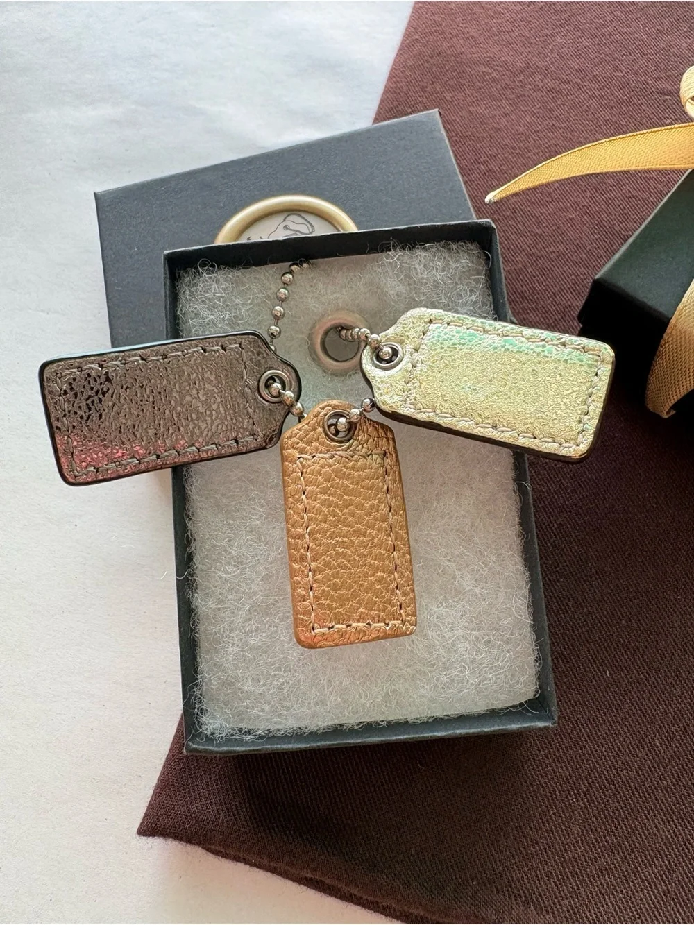Y2K Coach RARE SET OF 3 | Mixed Metals Metallic Leather Hangtags Bag Charms